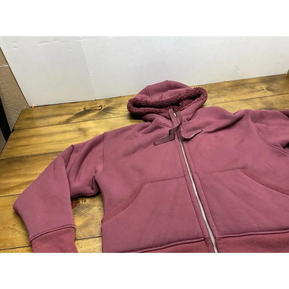 Athleta Cozy Reversible Sherpa Jacket Maroon Size Large - Picture 3 of 11
